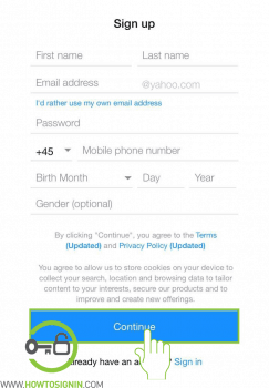 Yahoo Sign Up form Mobile