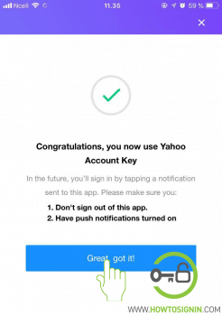 yahoo account key mobile activated
