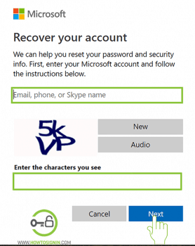 hotmail password reset page