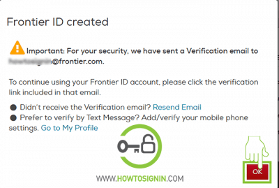 Frontier email sign up verification