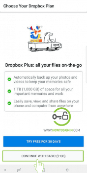 dropbox plan mobile sign up