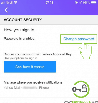 yahoo password change iphone