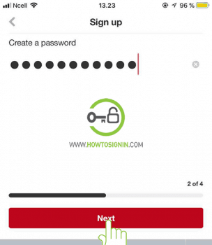 enter password to create pinterest account