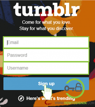 enter details to create tumblr account
