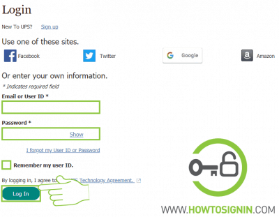 UPS login page to access UPS account 