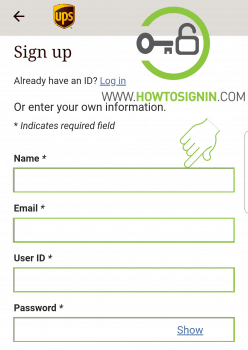 UPS signup page to create UPS account