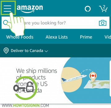 Amazon mobile menu for sign out 