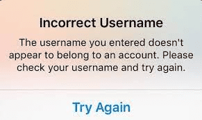 Incorrect username-Instagram