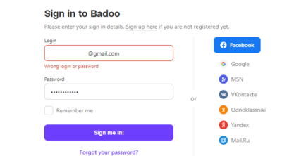 Wrong email or password-Badoo login problems