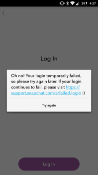 temporarily failed-Snapchat login problem