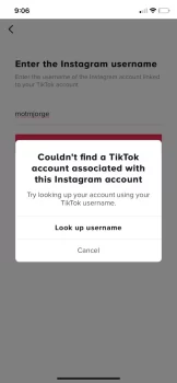 Couldnot find account associated with instagram-Tiktok 