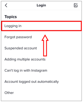 click on logging in-Tiktok account rcovery