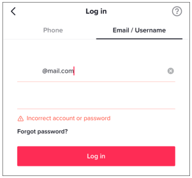 incorrect account or password-TikTok login issues